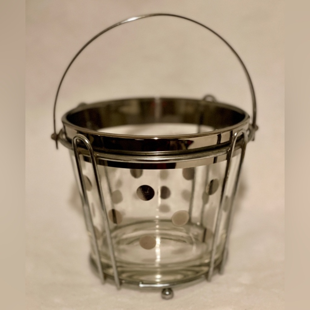 Vintage MCM Dorothy Thorpe Style Ice Bucket Clear/Silver Polka Dot - Sweet!